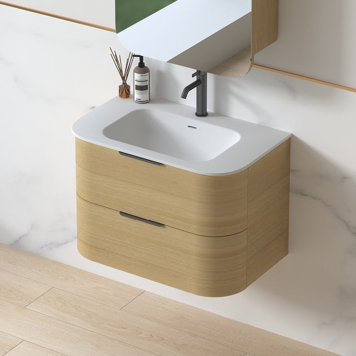 Anela 750 Curved Blonde Oak Wall Hung Vanity