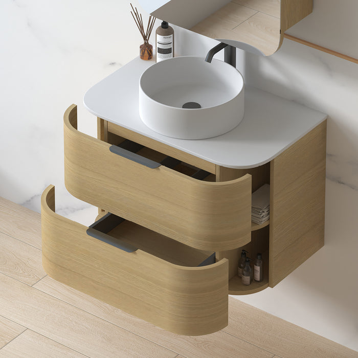 Anela 750 Curved Blonde Oak Wall Hung Vanity