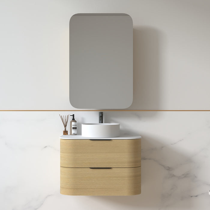 Anela 750 Curved Blonde Oak Wall Hung Vanity