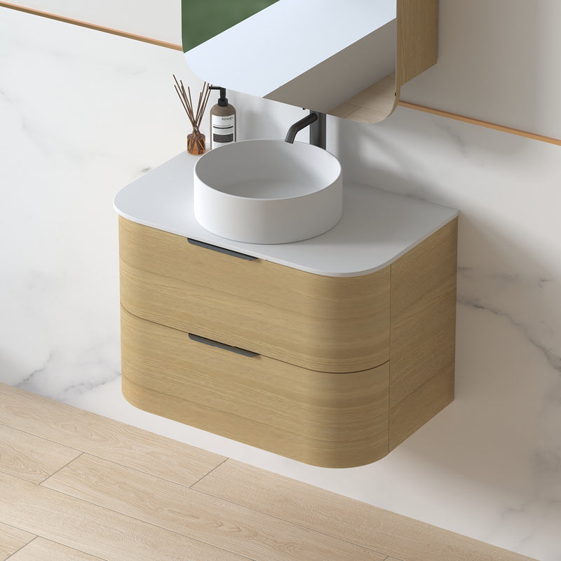 Anela 750 Curved Blonde Oak Wall Hung Vanity