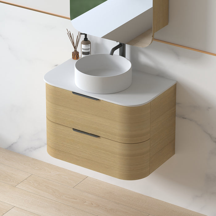 Anela 750 Curved Blonde Oak Wall Hung Vanity