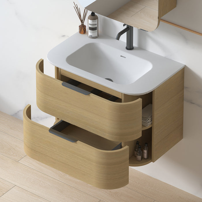 Anela 750 Curved Blonde Oak Wall Hung Vanity