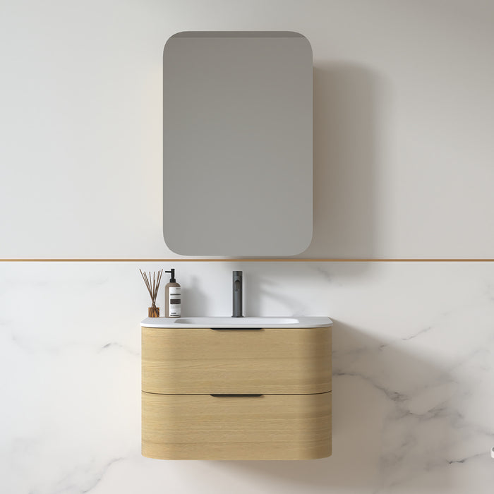 Anela 750 Curved Blonde Oak Wall Hung Vanity