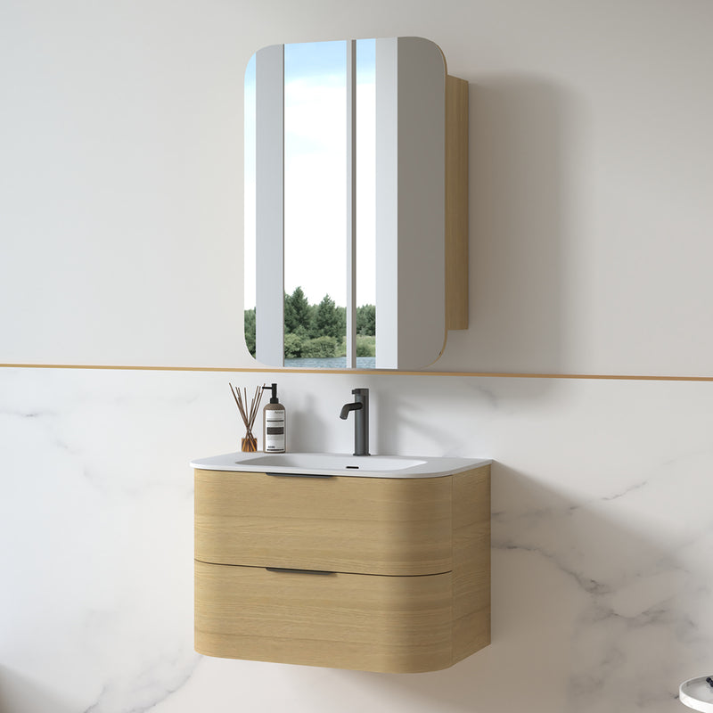 Anela 750 Curved Blonde Oak Wall Hung Vanity