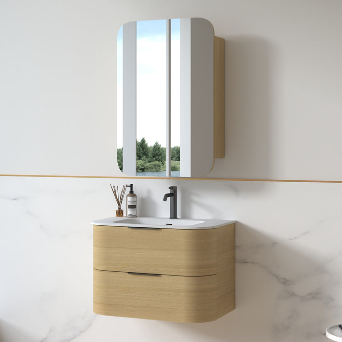 Anela 750 Curved Blonde Oak Wall Hung Vanity