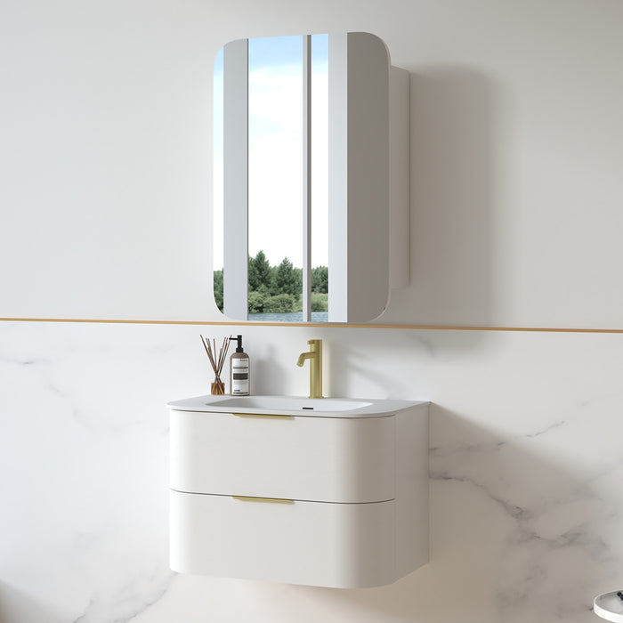 Anela 750 Curved White Grain Wall Hung Vanity