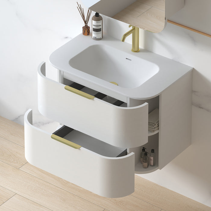 Anela 750 Curved White Grain Wall Hung Vanity