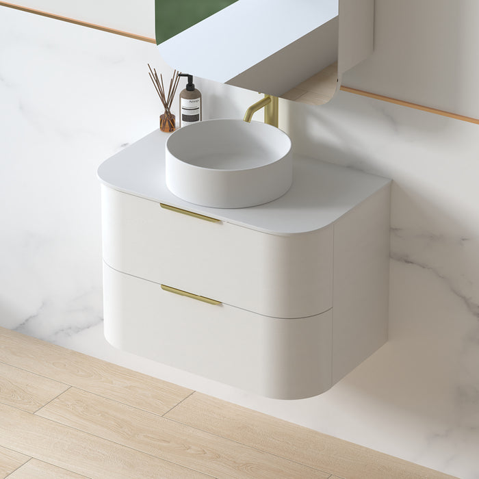 Anela 750 Curved White Grain Wall Hung Vanity