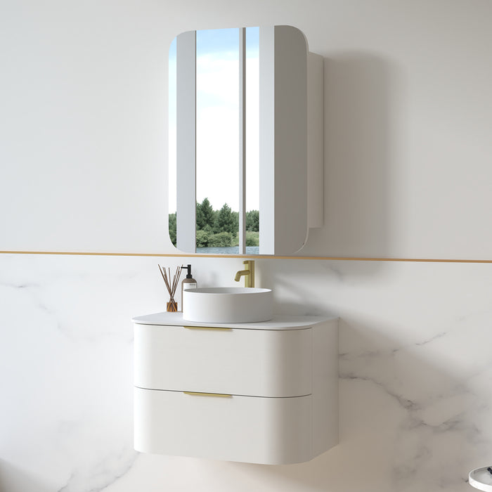 Anela 750 Curved White Grain Wall Hung Vanity