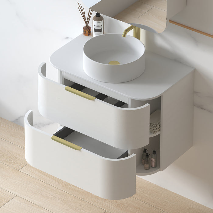 Anela 750 Curved White Grain Wall Hung Vanity