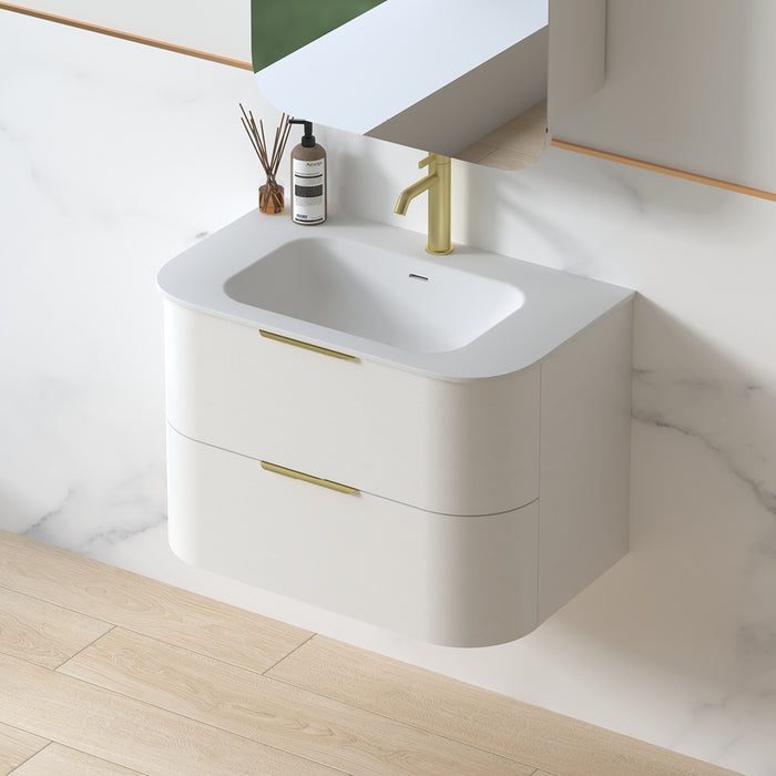 Anela 750 Curved White Grain Wall Hung Vanity