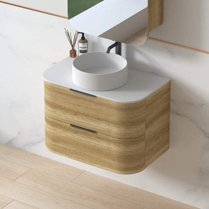 Anela 750 Curved Sand Oak Wall Hung Vanity