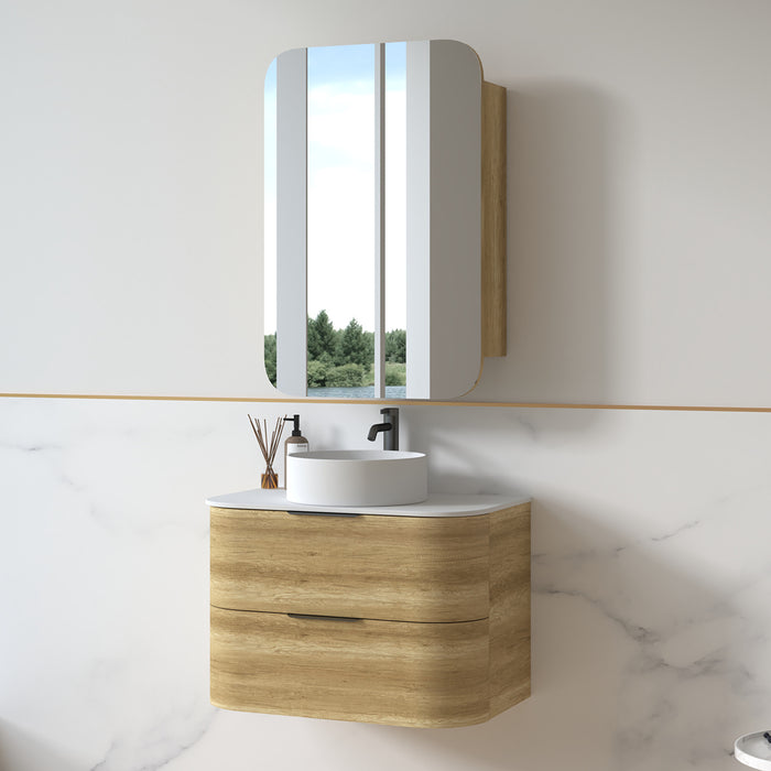 Anela 750 Curved Sand Oak Wall Hung Vanity