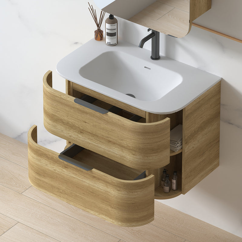 Anela 750 Curved Sand Oak Wall Hung Vanity