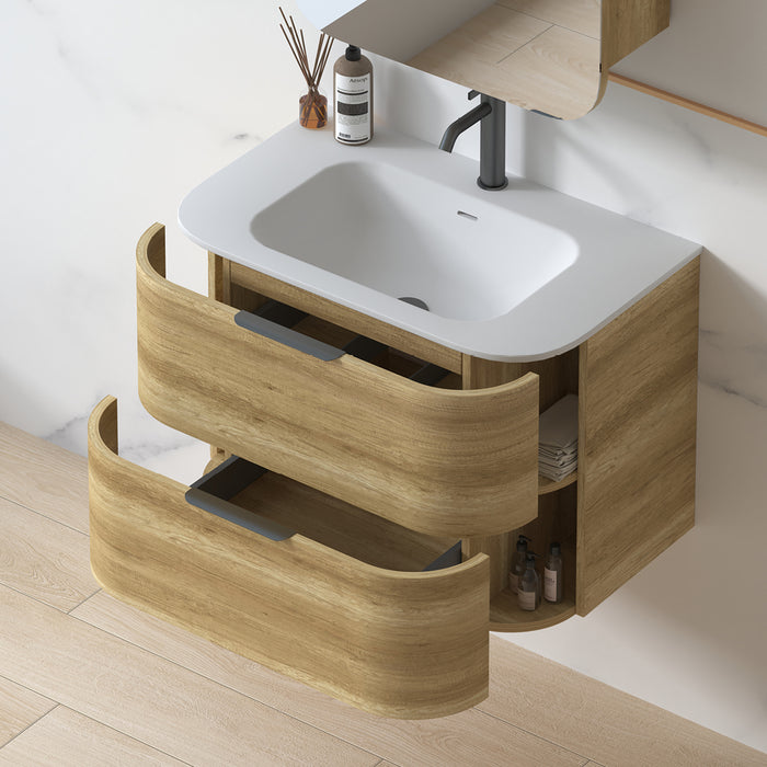 Anela 750 Curved Sand Oak Wall Hung Vanity
