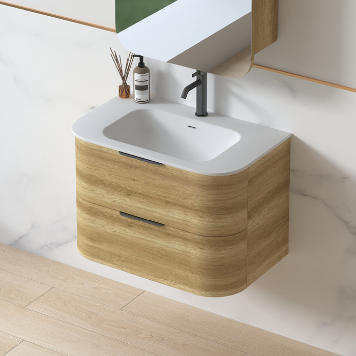 Anela 750 Curved Sand Oak Wall Hung Vanity