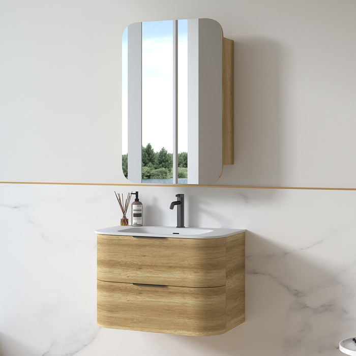 Anela 750 Curved Sand Oak Wall Hung Vanity