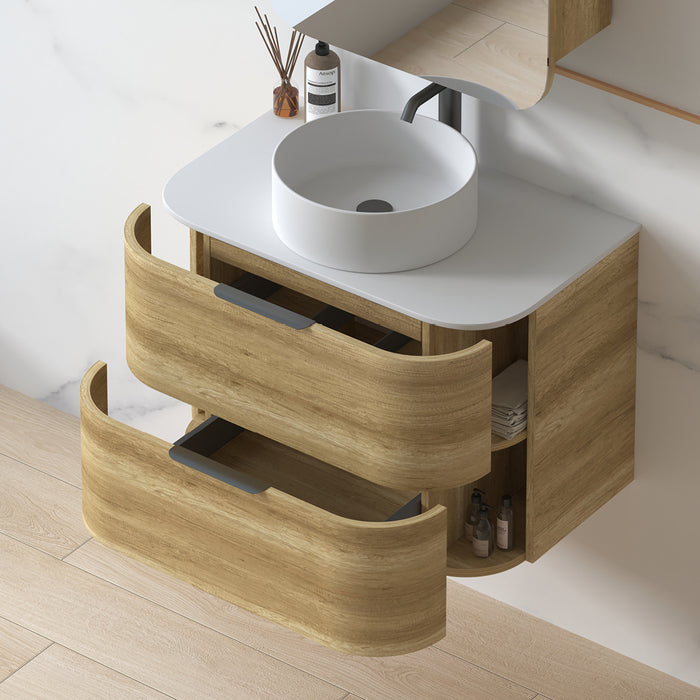 Anela 750 Curved Sand Oak Wall Hung Vanity