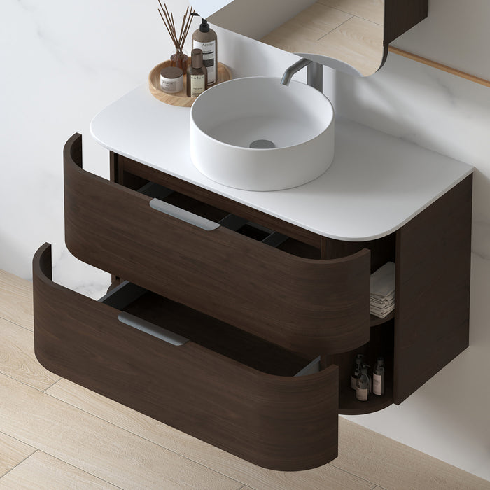 Anela 900 Curved Alder Walnut Wall Hung Vanity