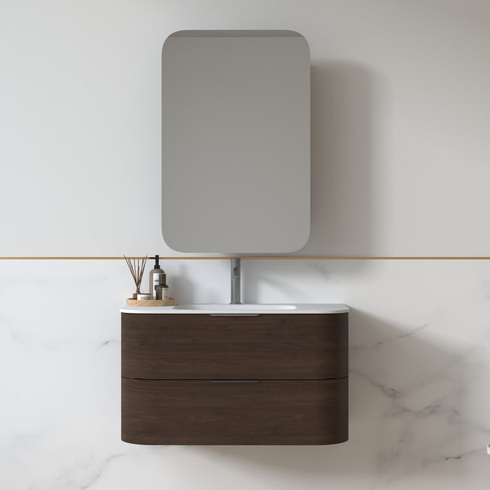 Anela 900 Curved Alder Walnut Wall Hung Vanity