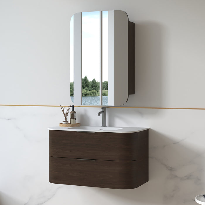Anela 900 Curved Alder Walnut Wall Hung Vanity