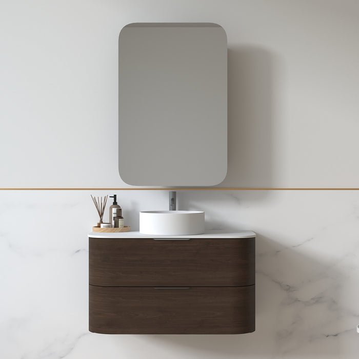 Anela 900 Curved Alder Walnut Wall Hung Vanity