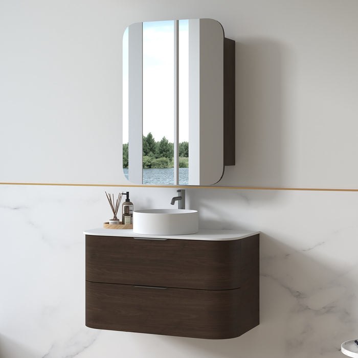 Anela 900 Curved Alder Walnut Wall Hung Vanity