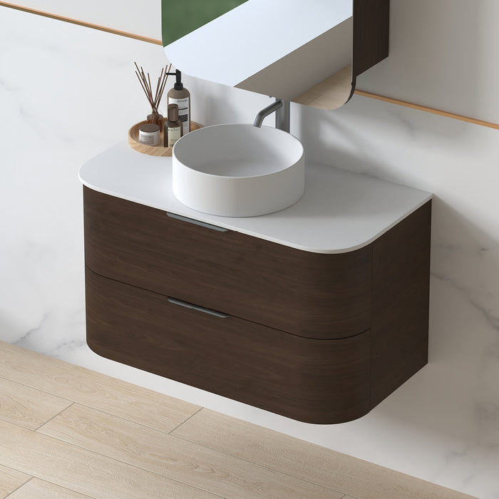 Anela 900 Curved Alder Walnut Wall Hung Vanity