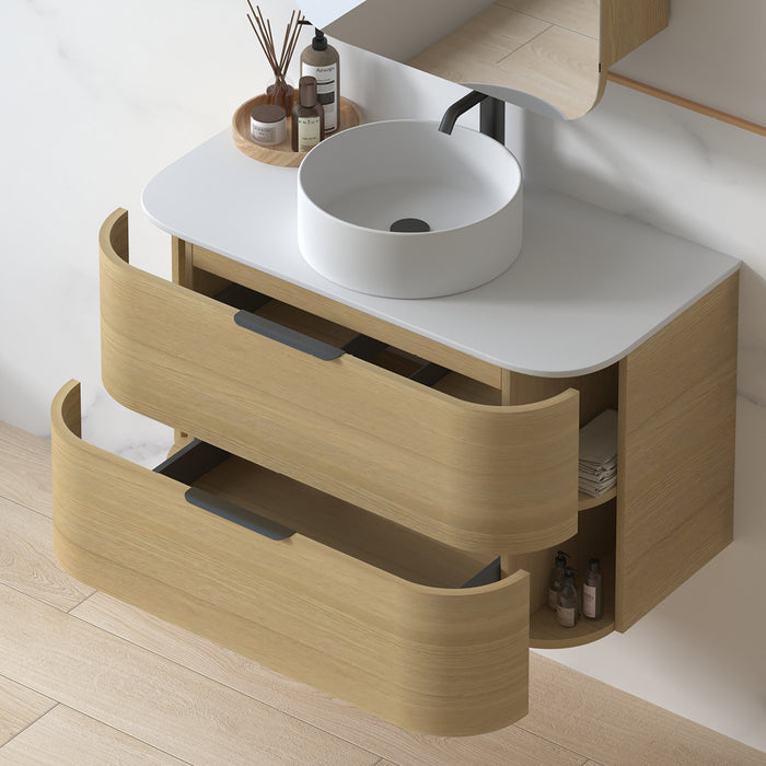 Anela 900 Curved Blonde Oak Wall Hung Vanity