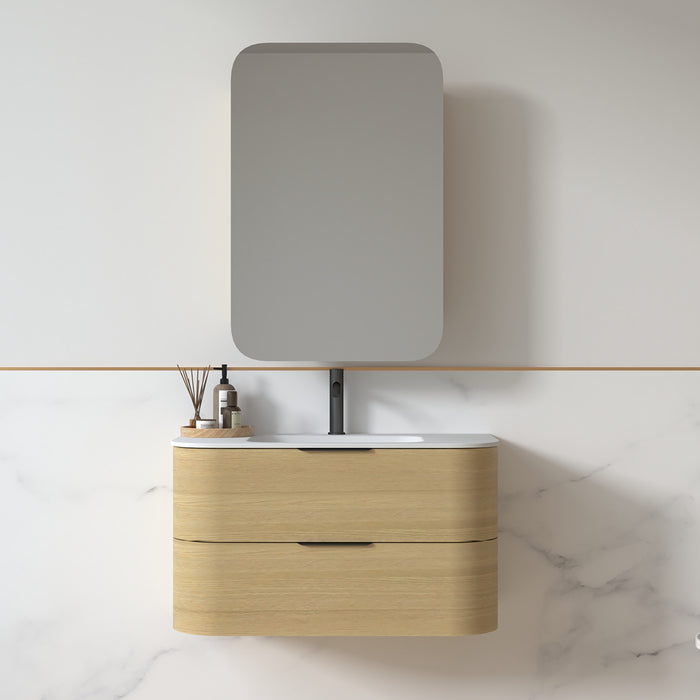 Anela 900 Curved Blonde Oak Wall Hung Vanity