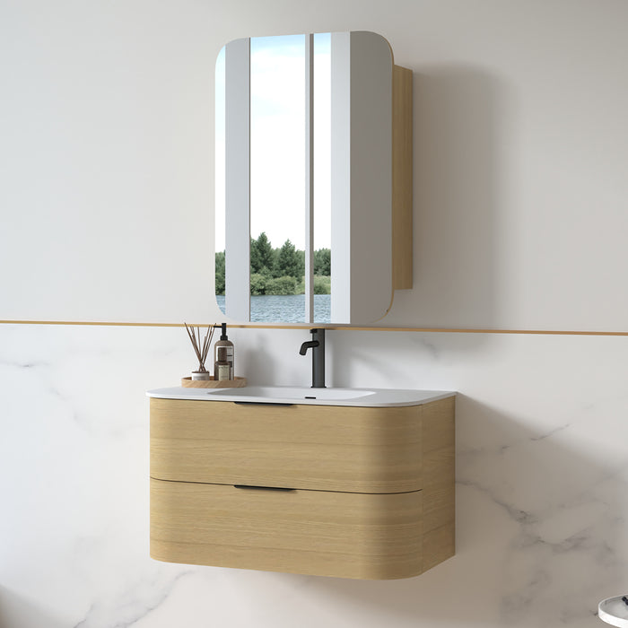 Anela 900 Curved Blonde Oak Wall Hung Vanity
