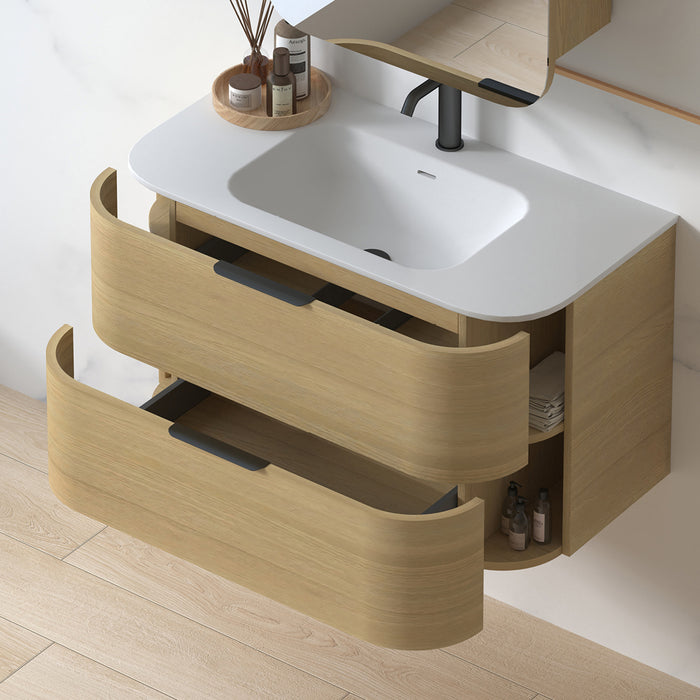 Anela 900 Curved Blonde Oak Wall Hung Vanity
