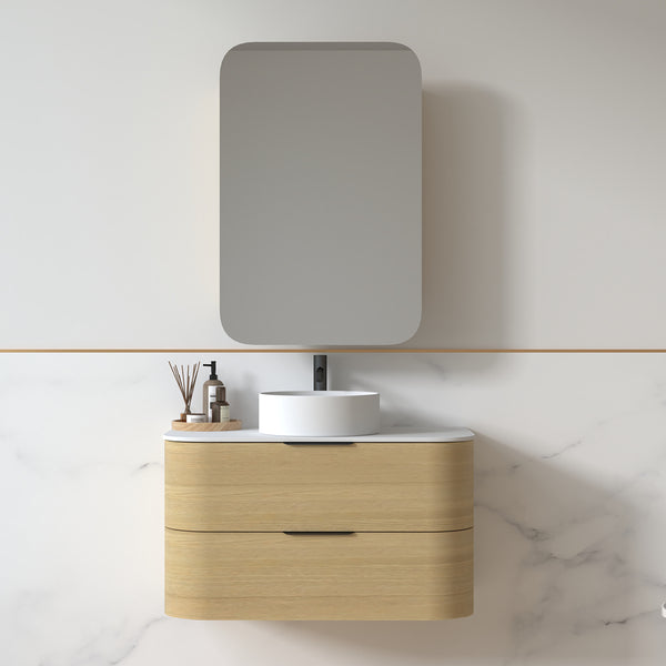 Anela 900 Curved Blonde Oak Wall Hung Vanity