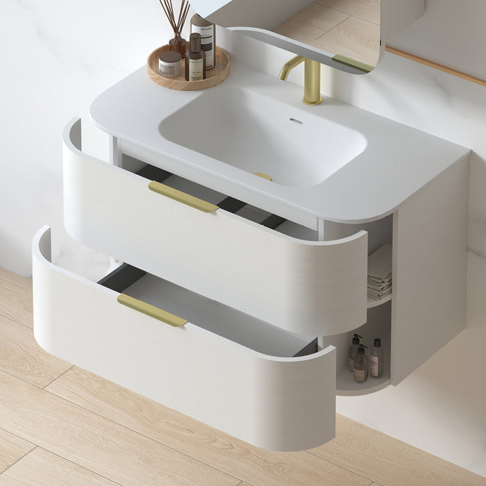 Anela 900 Curved White Grain Wall Hung Vanity
