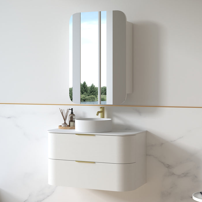 Anela 900 Curved White Grain Wall Hung Vanity