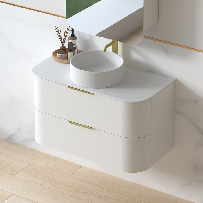 Anela 900 Curved White Grain Wall Hung Vanity