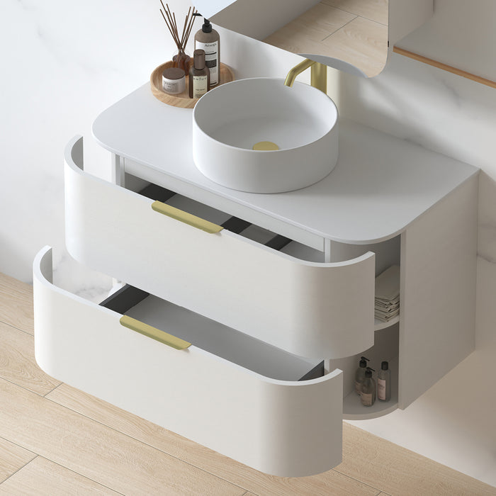 Anela 900 Curved White Grain Wall Hung Vanity