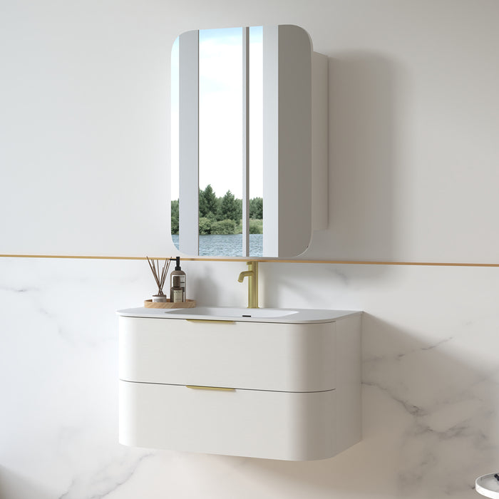 Anela 900 Curved White Grain Wall Hung Vanity