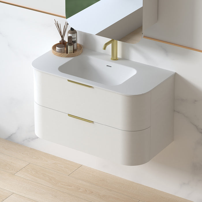 Anela 900 Curved White Grain Wall Hung Vanity