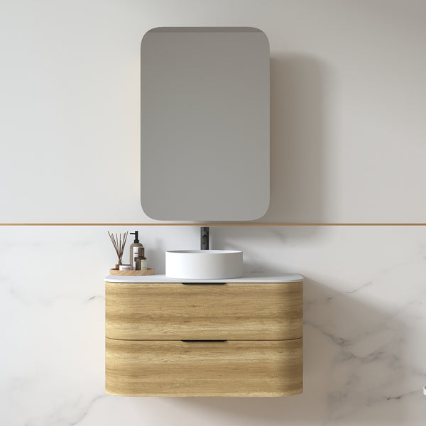 Anela 900 Curved Sand Oak Wall Hung Vanity