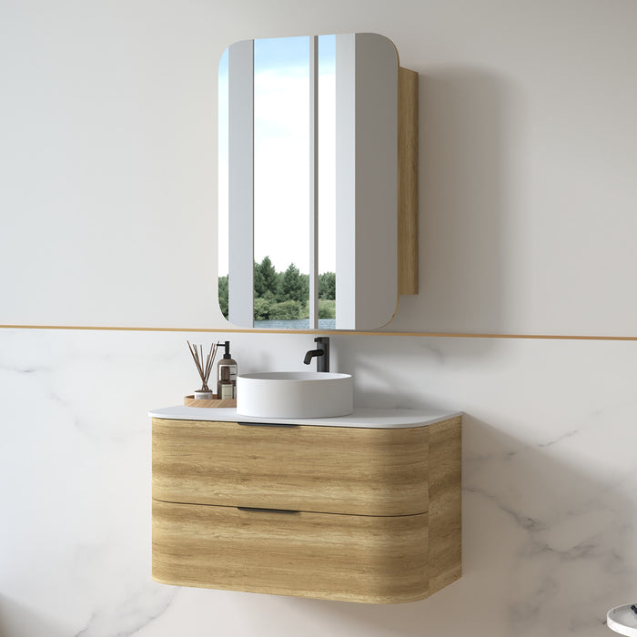 Anela 900 Curved Sand Oak Wall Hung Vanity