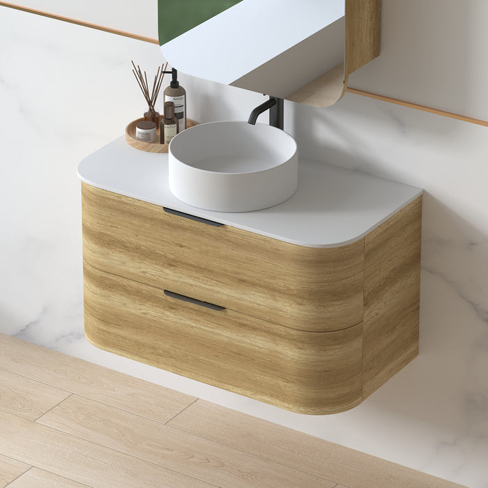 Anela 900 Curved Sand Oak Wall Hung Vanity