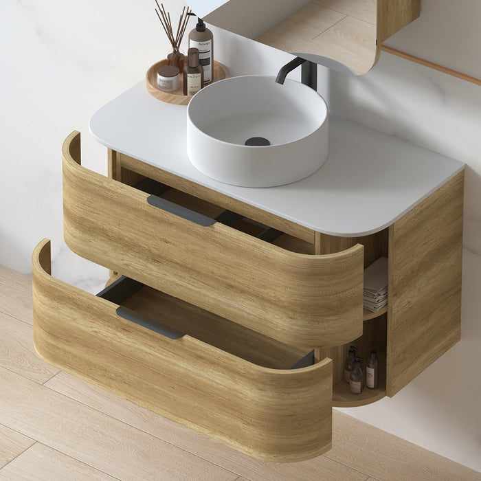 Anela 900 Curved Sand Oak Wall Hung Vanity