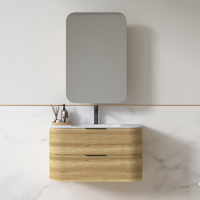 Anela 900 Curved Sand Oak Wall Hung Vanity