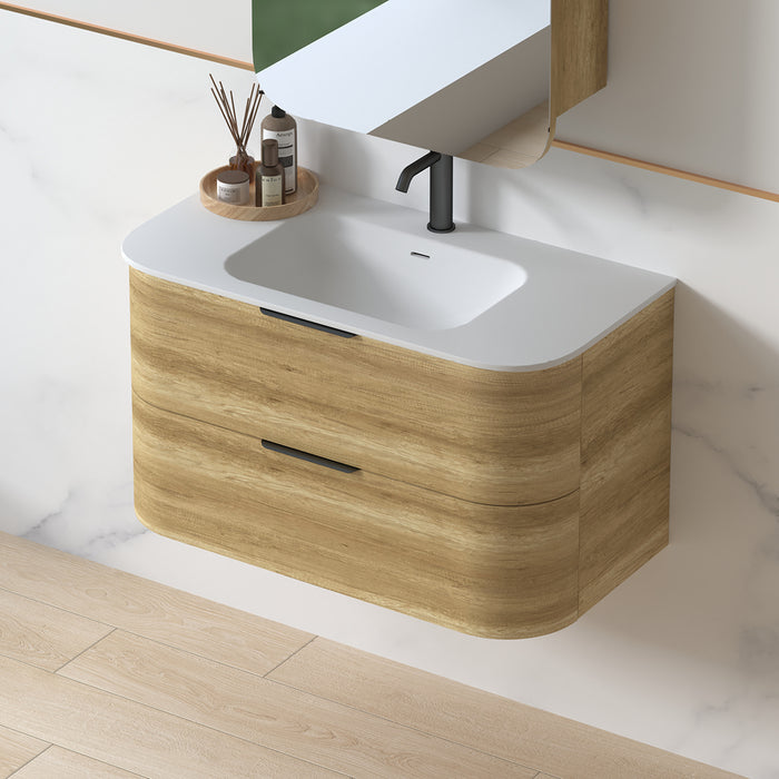 Anela 900 Curved Sand Oak Wall Hung Vanity