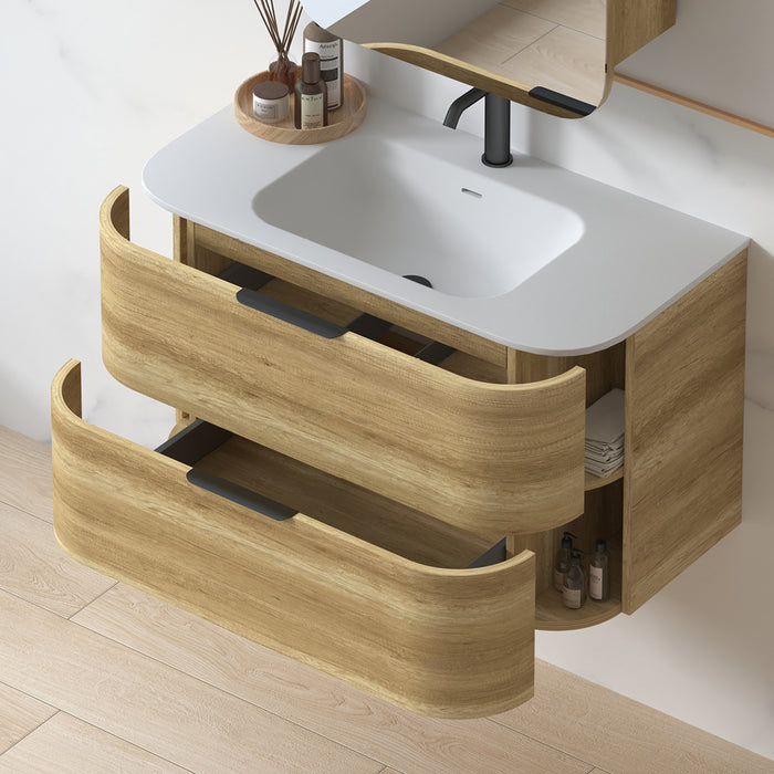 Anela 900 Curved Sand Oak Wall Hung Vanity