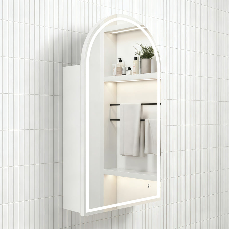 Arched Touchless LED 600 x 900 Matte White Shaving Cabinet