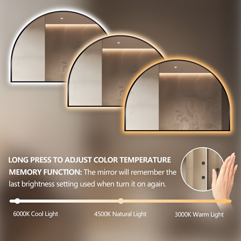 Arched Touchless 1200 x 800 Matte Black LED Mirror - Three Light Temperatures - Acqua Bathrooms