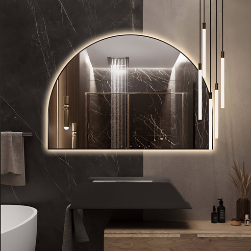 Arched Touchless 1200 x 800 Matte Black LED Mirror - Three Light Temperatures - Acqua Bathrooms