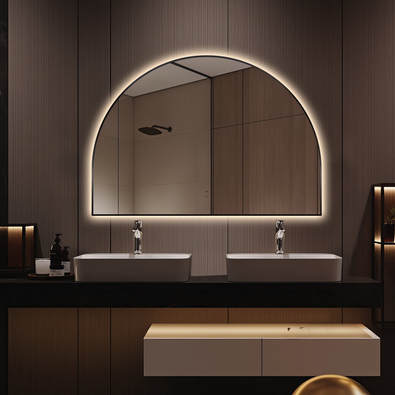 Arched Touchless 1200 x 800 Matte Black LED Mirror - Three Light Temperatures - Acqua Bathrooms